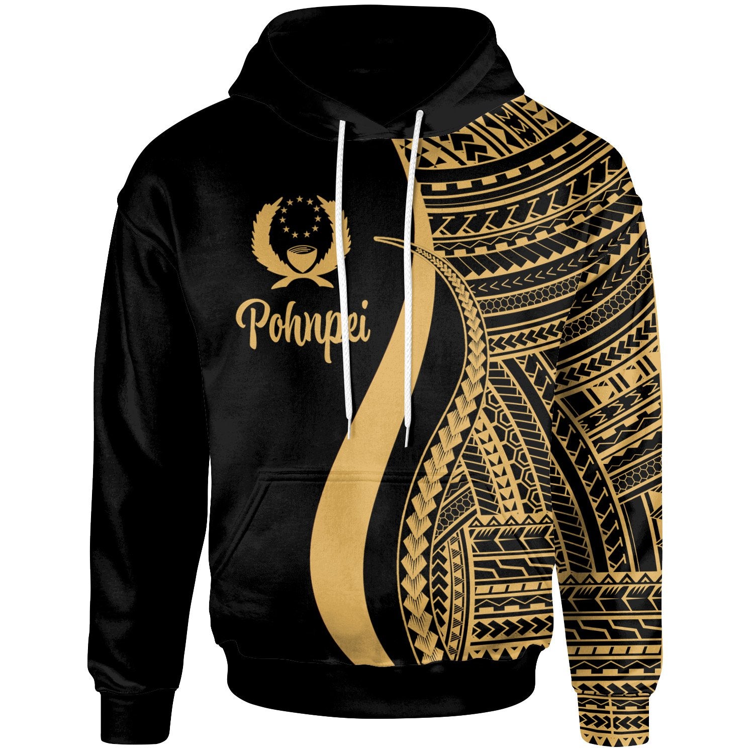 Pohnpei Hoodie Gold Tentacle Tribal Pattern Unisex Gold - Polynesian Pride