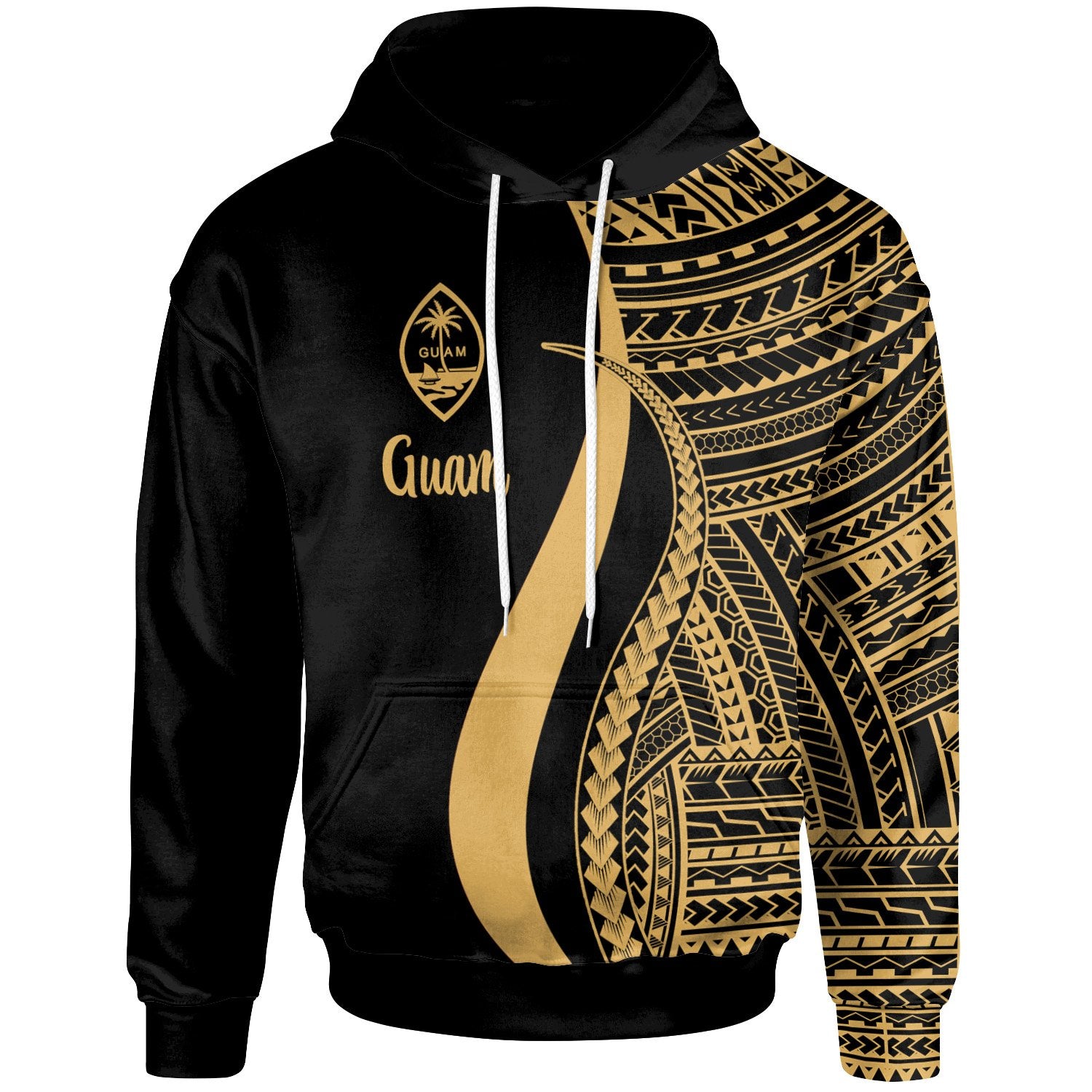 Guam Hoodie Gold Tentacle Tribal Pattern Unisex Gold - Polynesian Pride