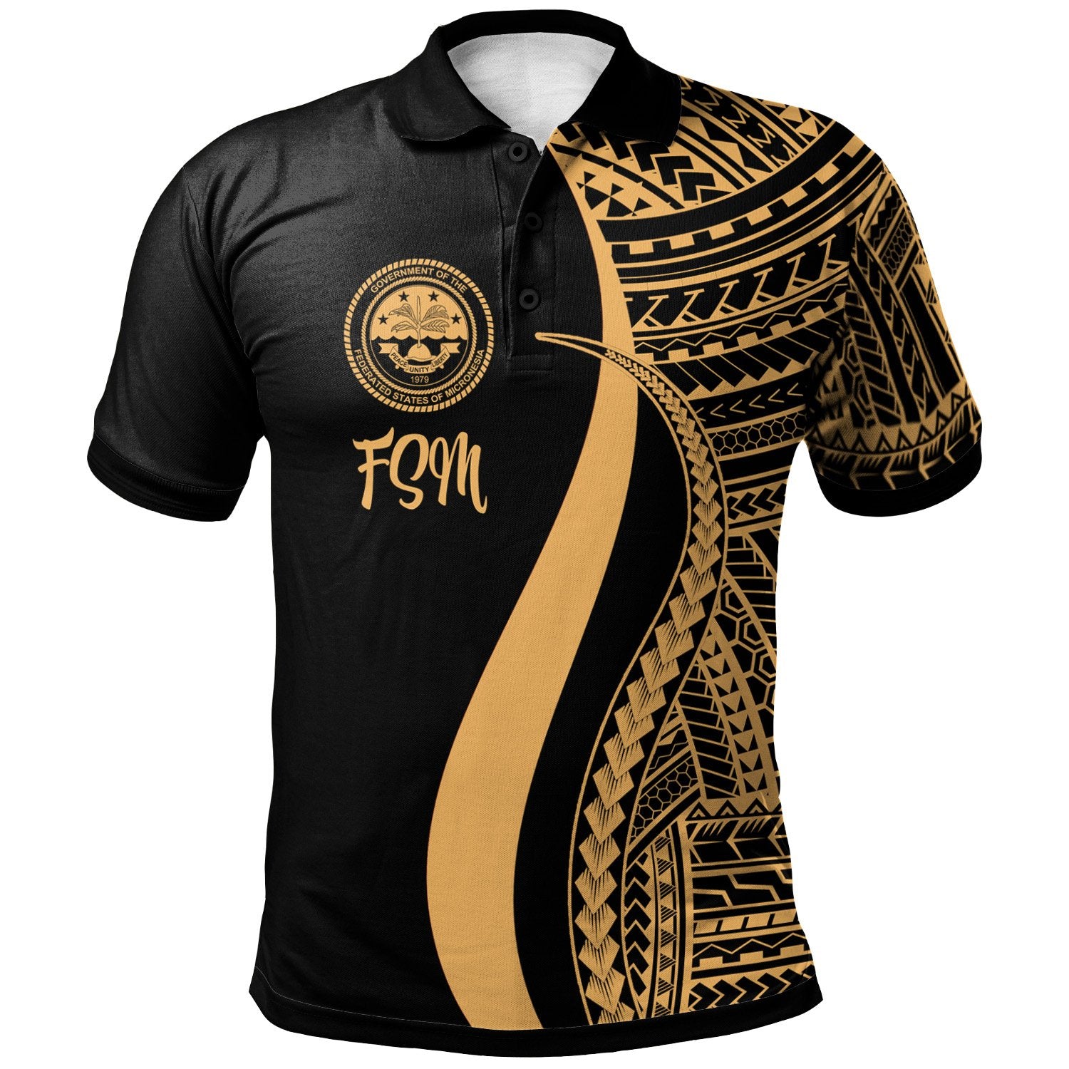 Federated States of Micronesia Polo Shirt Gold Polynesian Tentacle Tribal Pattern Unisex Gold - Polynesian Pride