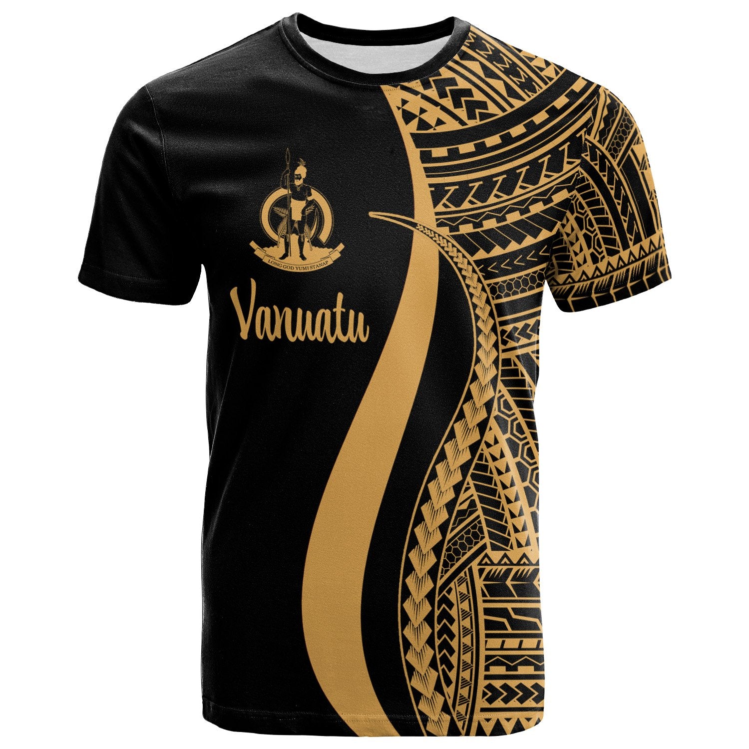 Vanuatu T Shirt Gold Polynesian Tentacle Tribal Pattern Unisex Gold - Polynesian Pride