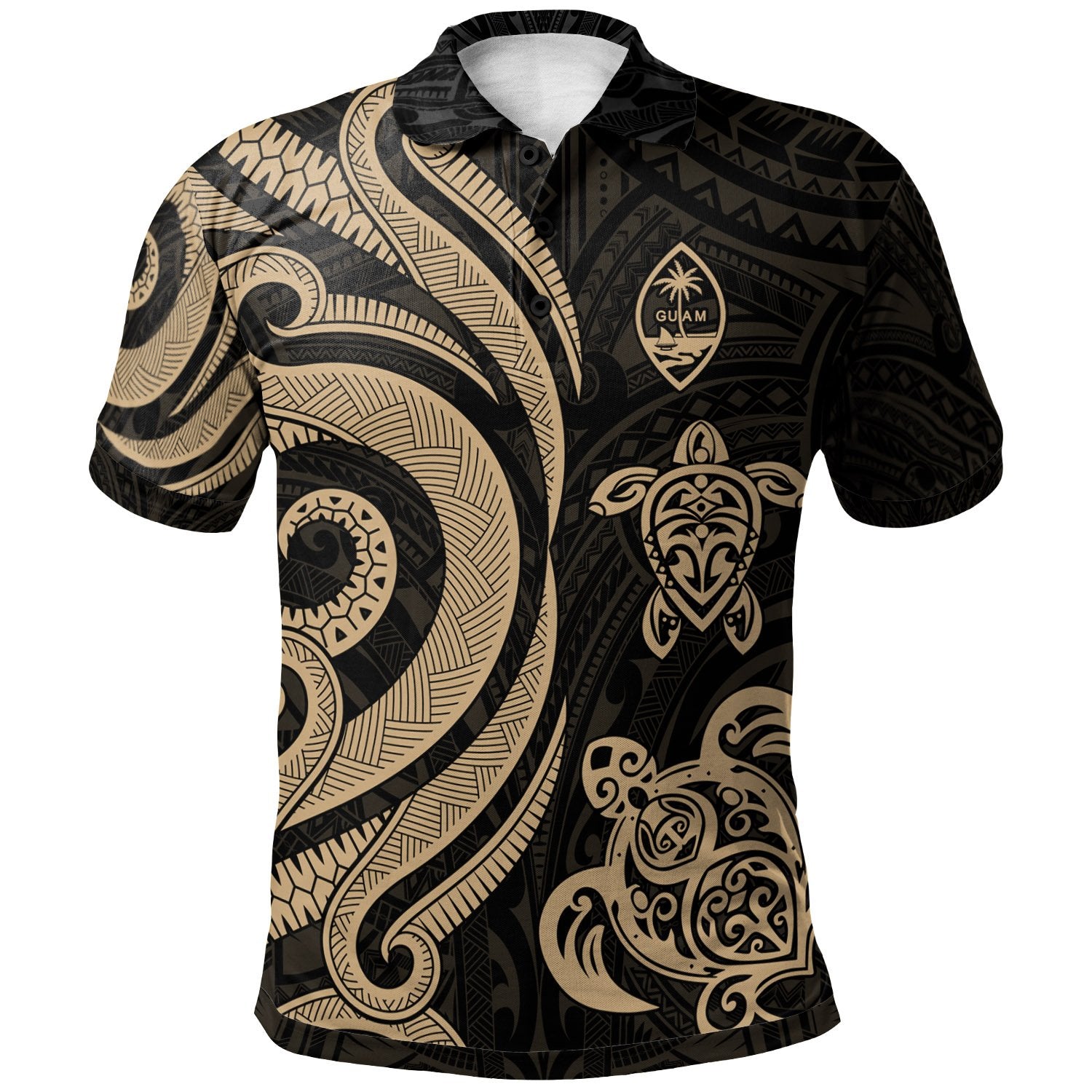 Guam Polynesian Polo Shirt Gold Tentacle Turtle Unisex Gold - Polynesian Pride