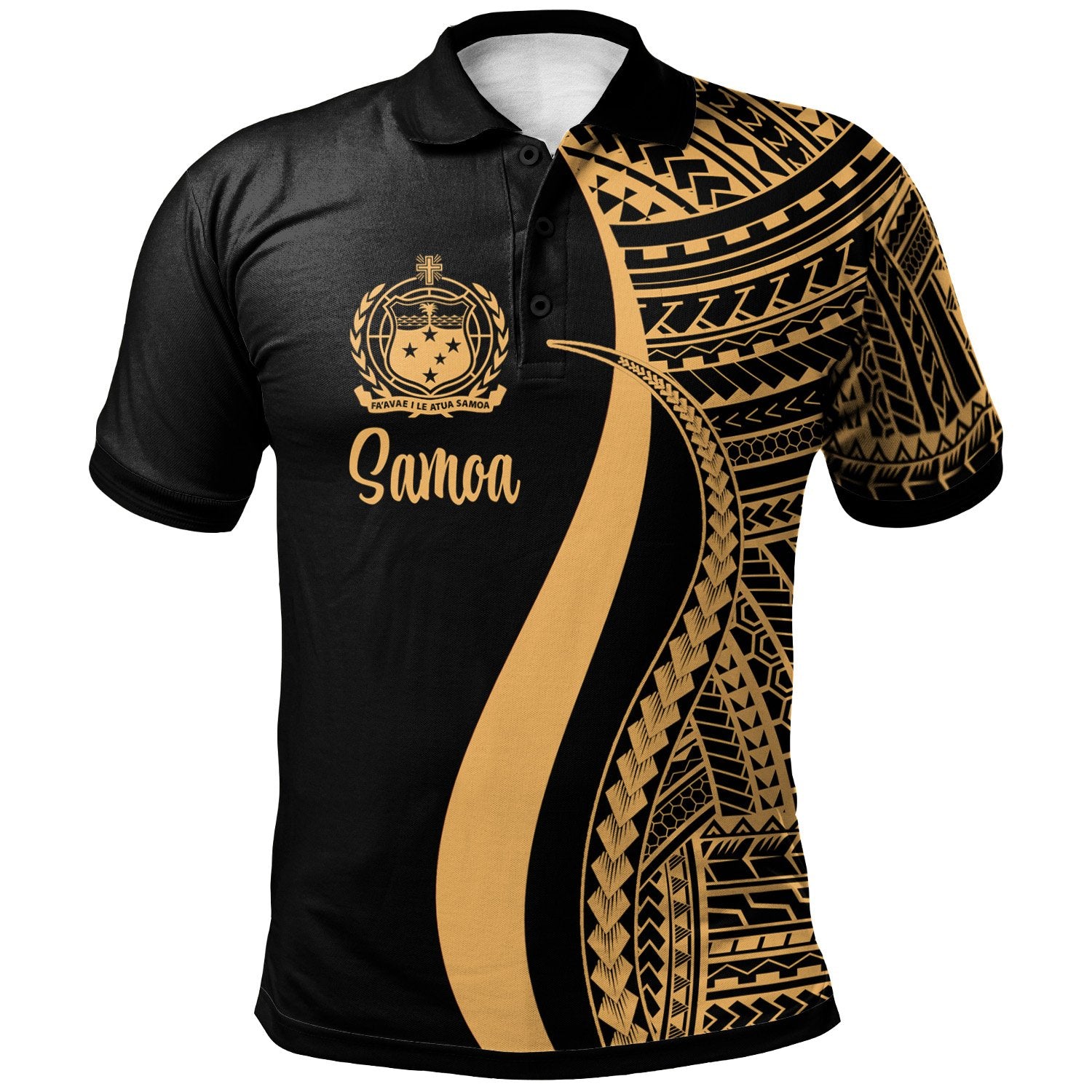 Samoa Polo Shirt Gold Polynesian Tentacle Tribal Pattern Unisex Gold - Polynesian Pride