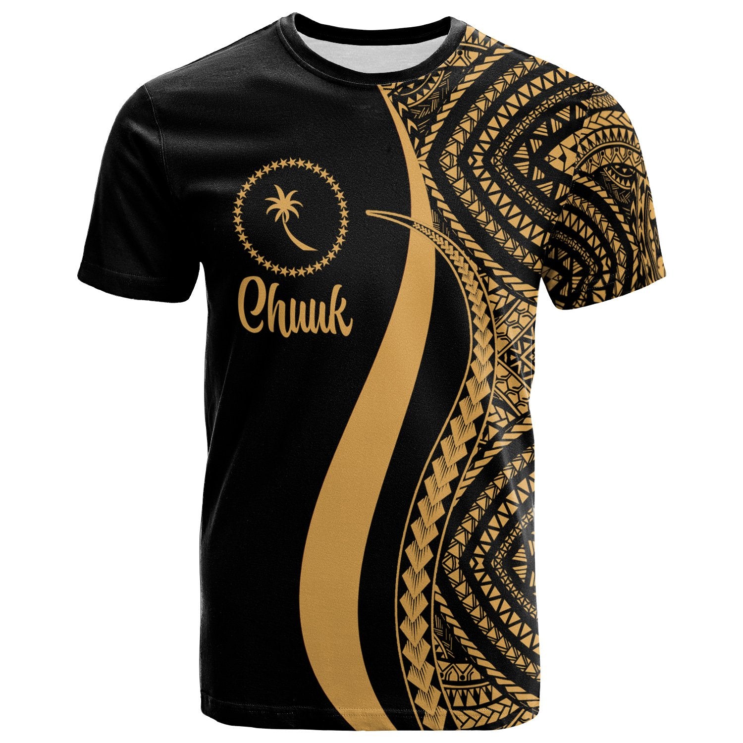 Chuuk T Shirt Gold Micronesian Tentacle Tribal Pattern Unisex Gold - Polynesian Pride