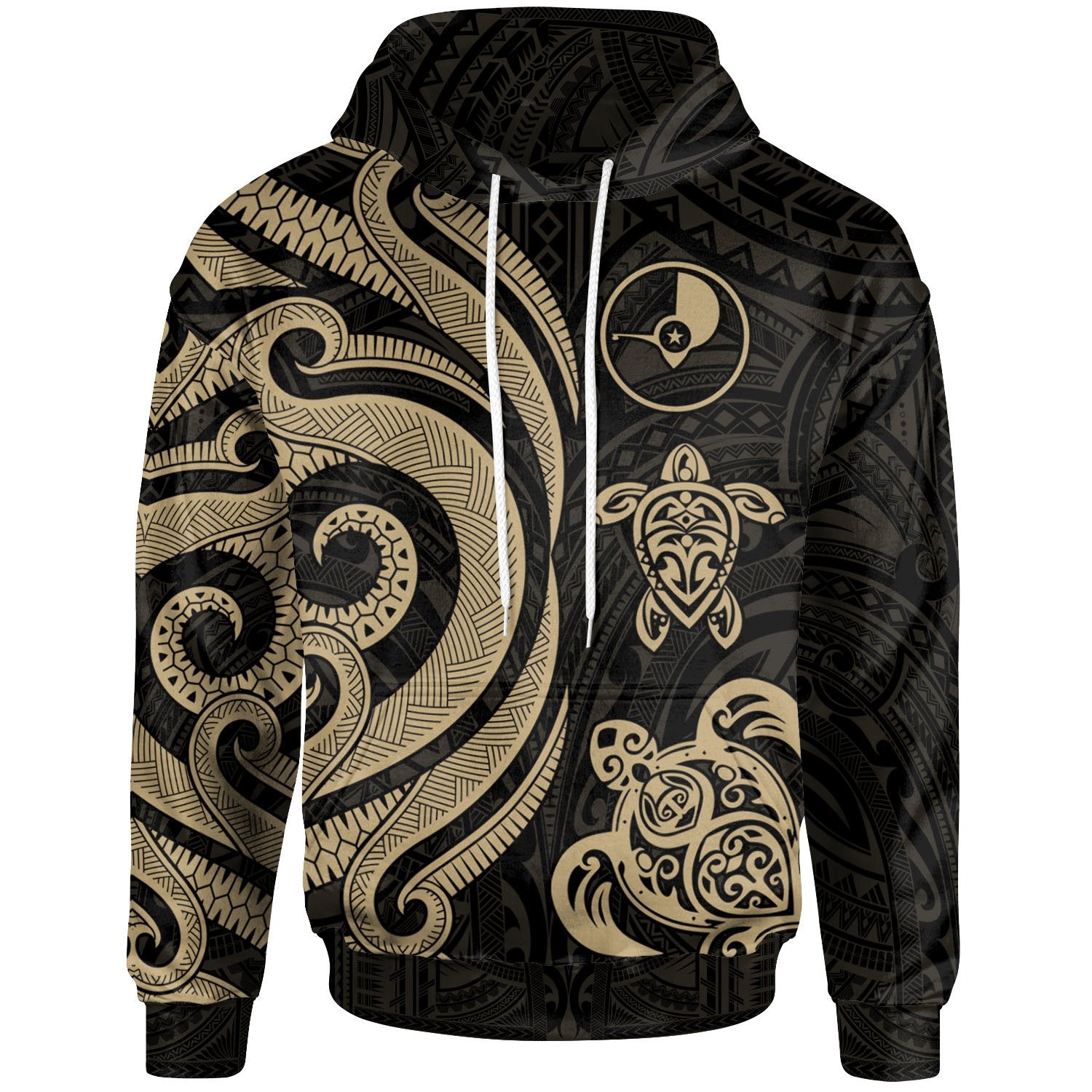 Yap Polynesian Hoodie Gold Tentacle Turtle Unisex Gold - Polynesian Pride