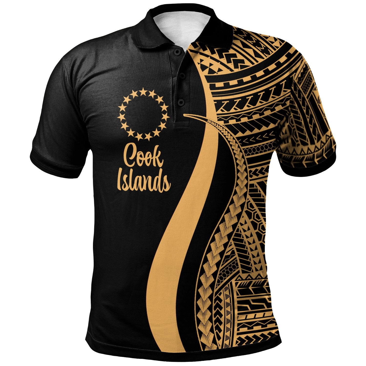 Cook Islands Polo Shirt Gold Polynesian Tentacle Tribal Pattern Unisex Gold - Polynesian Pride