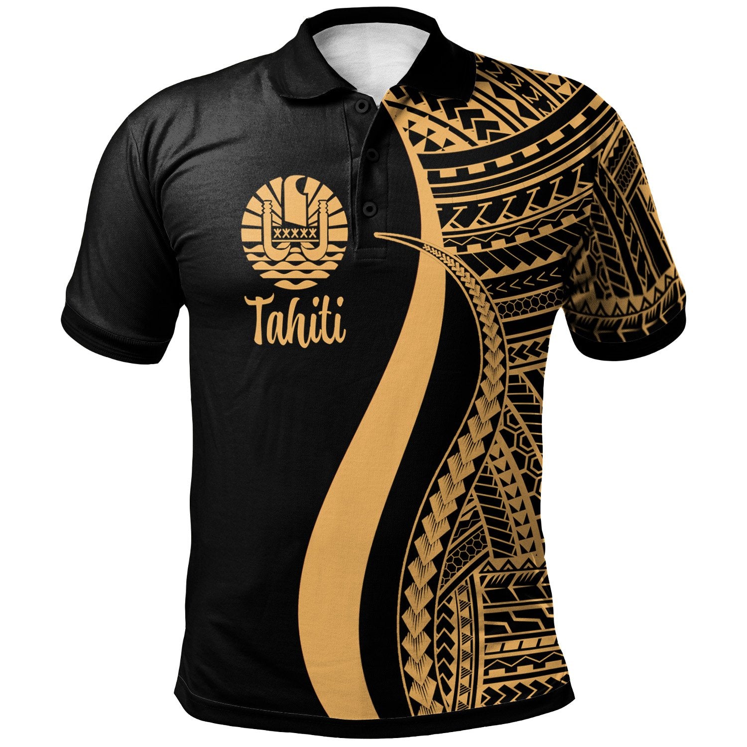 Tahiti Polo Shirt Gold Polynesian Tentacle Tribal Pattern Unisex Gold - Polynesian Pride