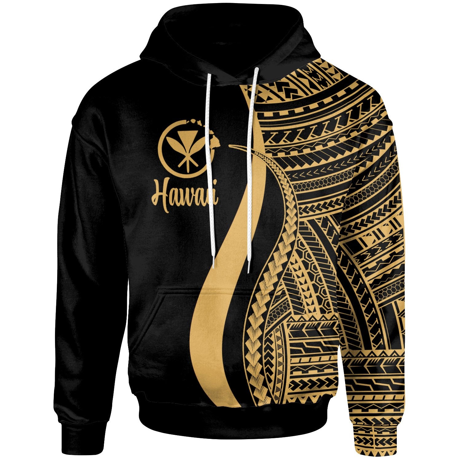 Hawaii Hoodie Gold Tentacle Tribal Pattern Unisex Gold - Polynesian Pride