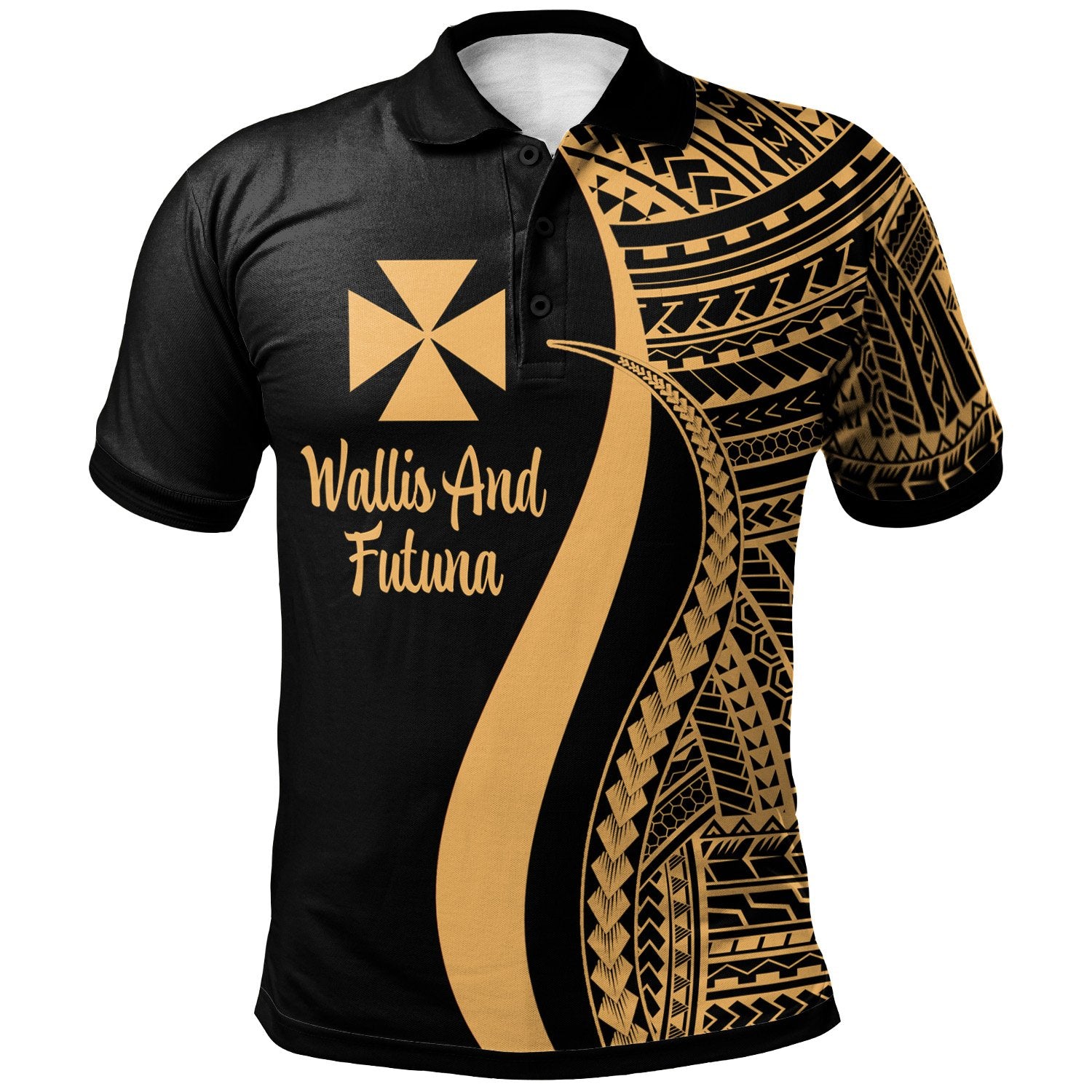 Wallis and Futuna Polo Shirt Gold Polynesian Tentacle Tribal Pattern Unisex Gold - Polynesian Pride