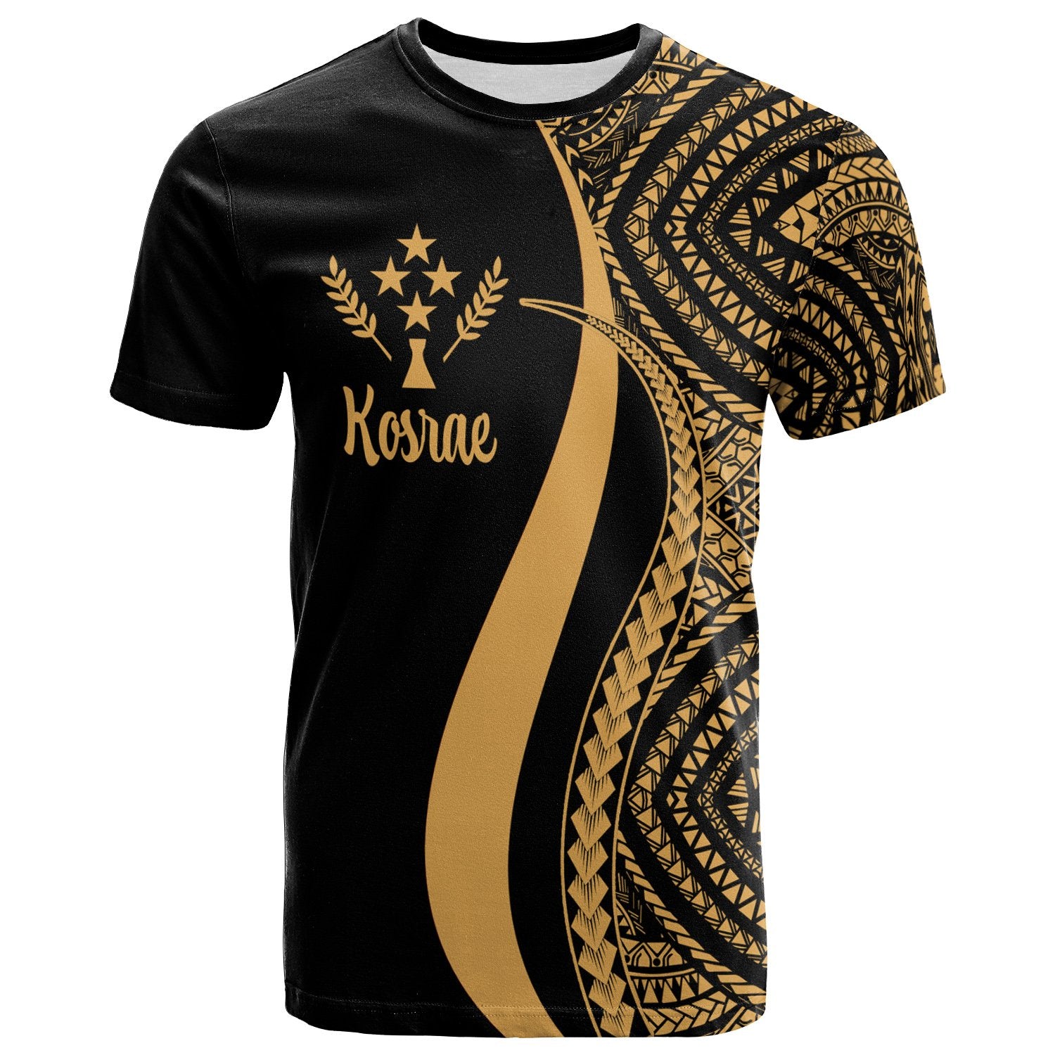 Kosrae T Shirt Gold Micronesian Tentacle Tribal Pattern Unisex Gold - Polynesian Pride