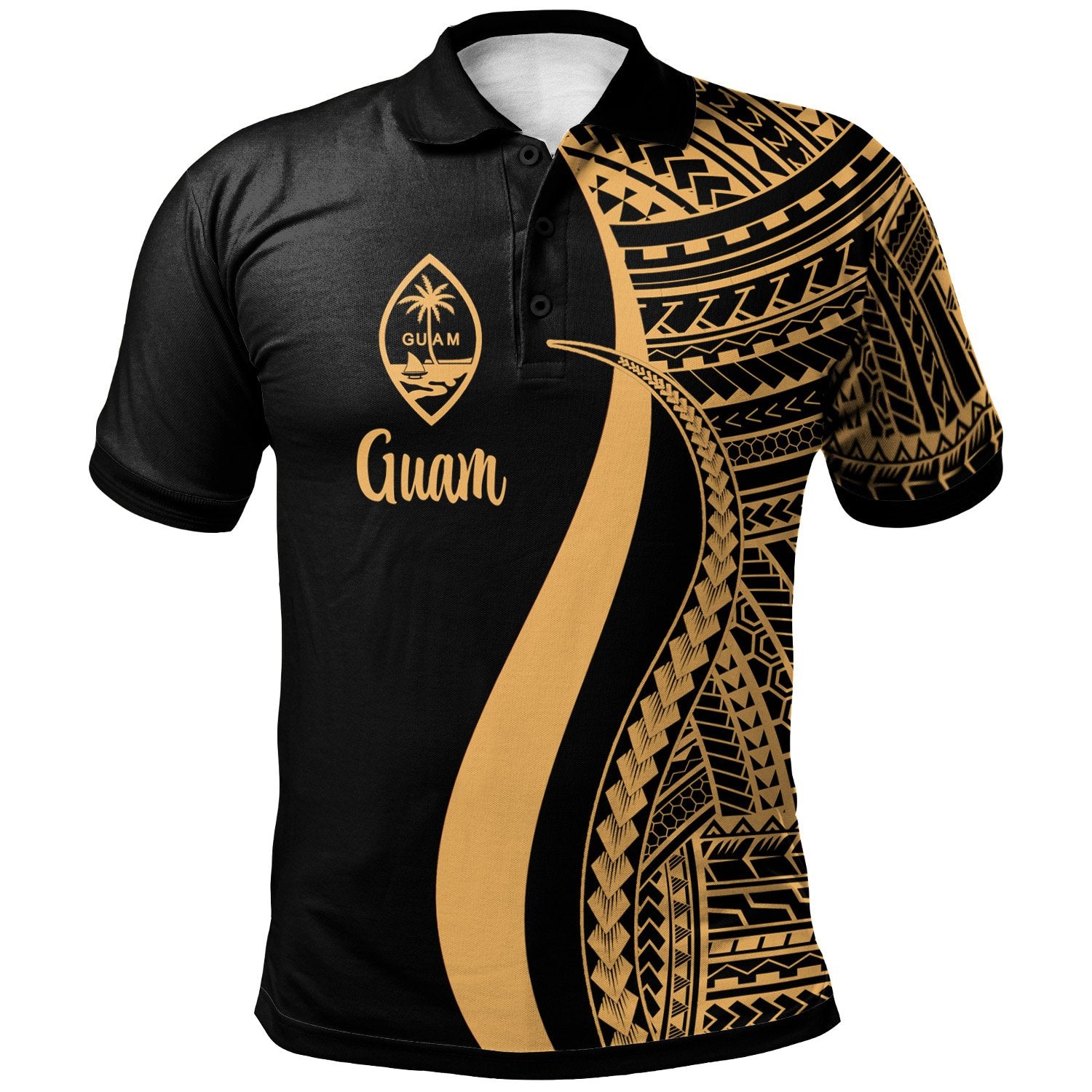 Guam Polo Shirt Gold Polynesian Tentacle Tribal Pattern Unisex Gold - Polynesian Pride