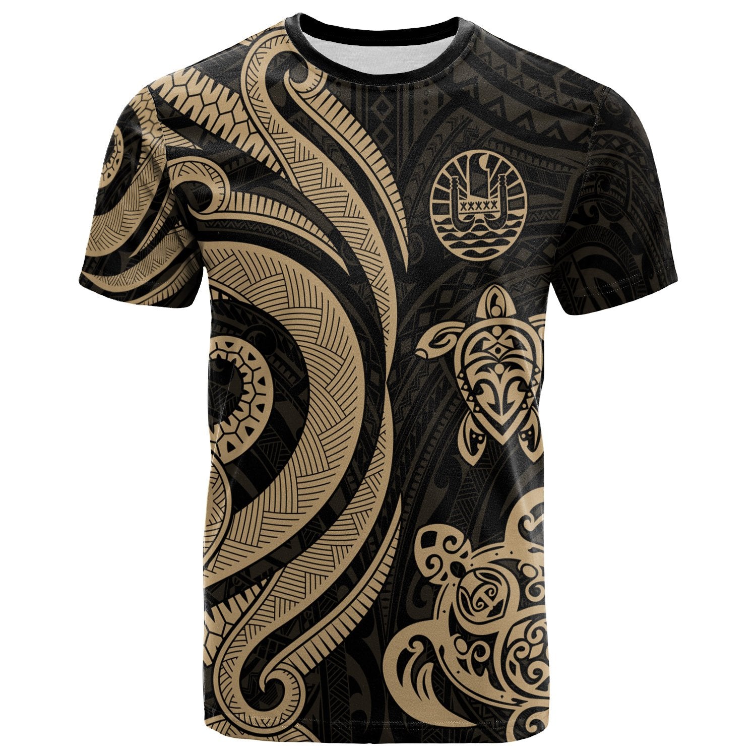 Tahiti Polynesian T Shirt Gold Tentacle Turtle Unisex Art - Polynesian Pride