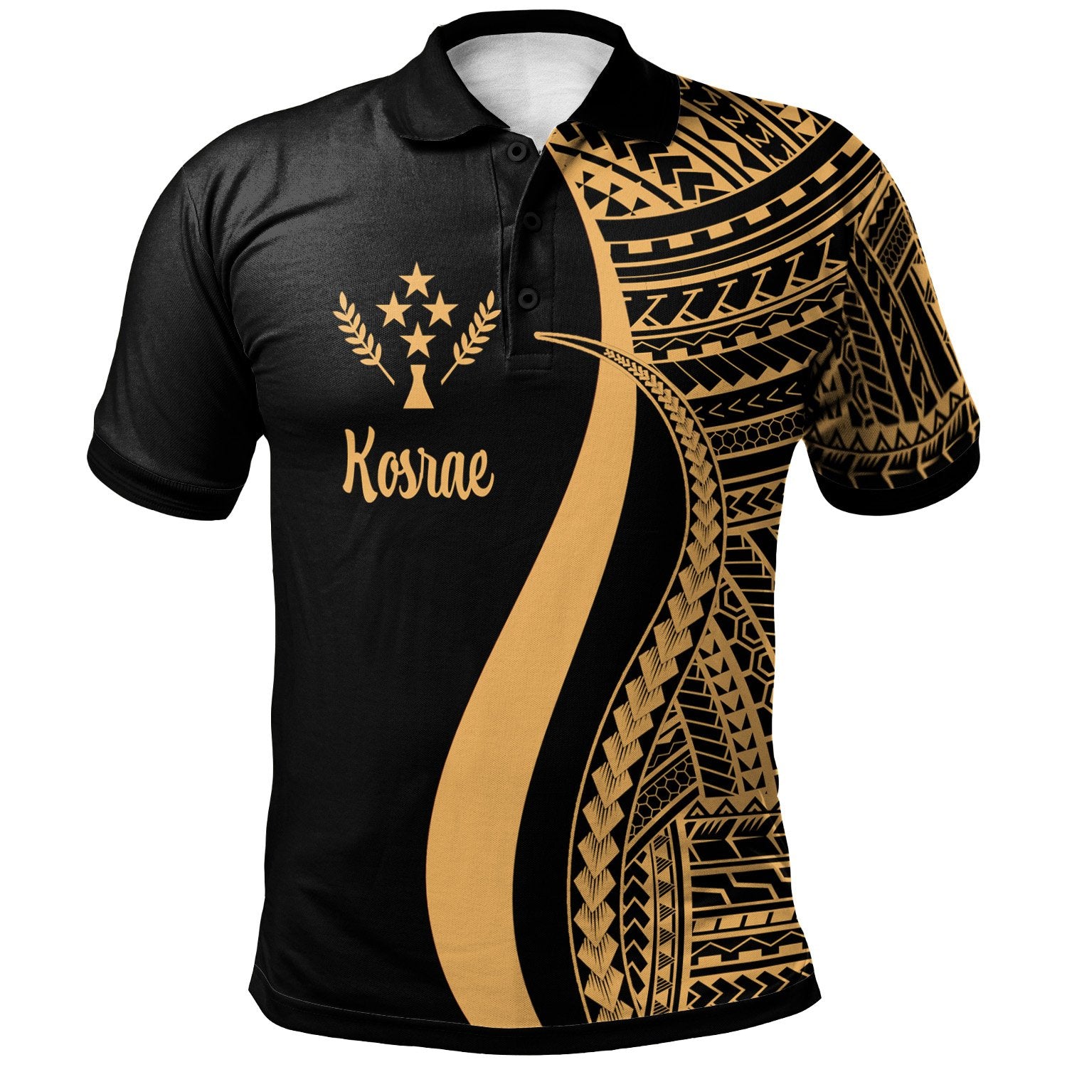 Kosrae Polo Shirt Gold Polynesian Tentacle Tribal Pattern Unisex Gold - Polynesian Pride