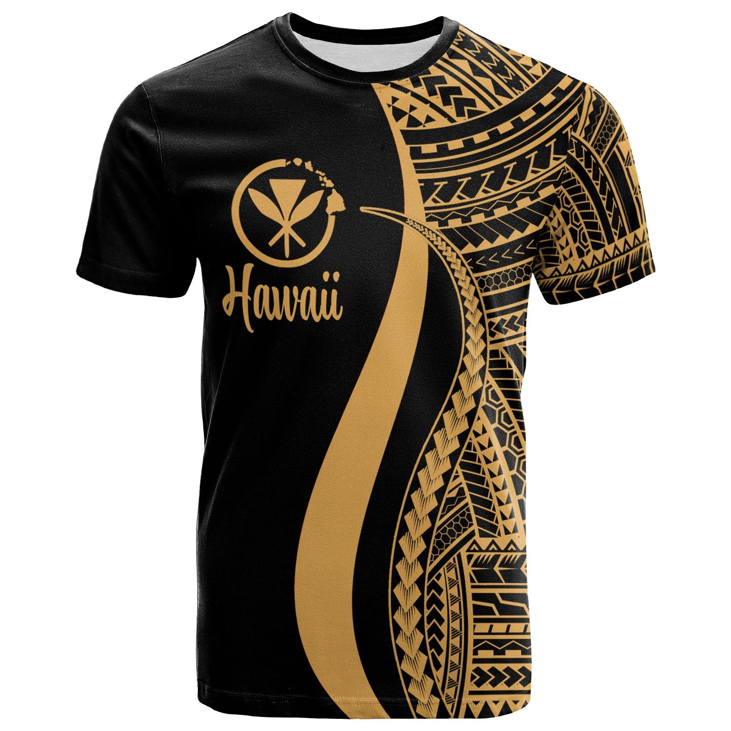 Hawaii T Shirt Kanaka Maoli Gold Polynesian Tentacle Tribal Pattern Unisex GOLD - Polynesian Pride