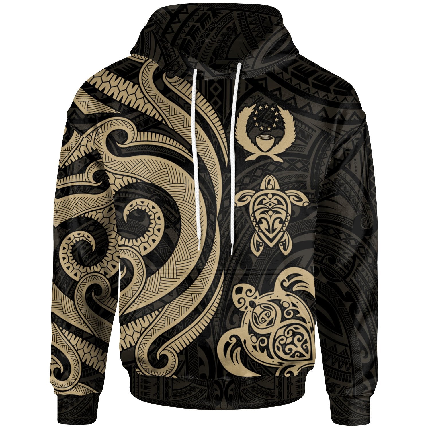 Pohnpei Polynesian Hoodie Gold Tentacle Turtle Unisex Gold - Polynesian Pride