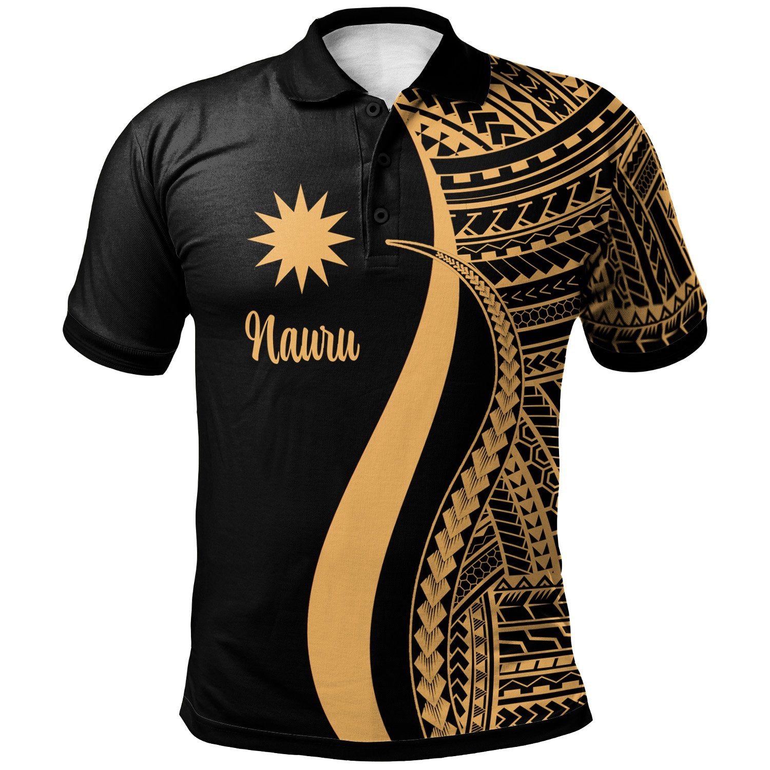 Nauru Polo Shirt Gold Polynesian Tentacle Tribal Pattern Unisex Gold - Polynesian Pride