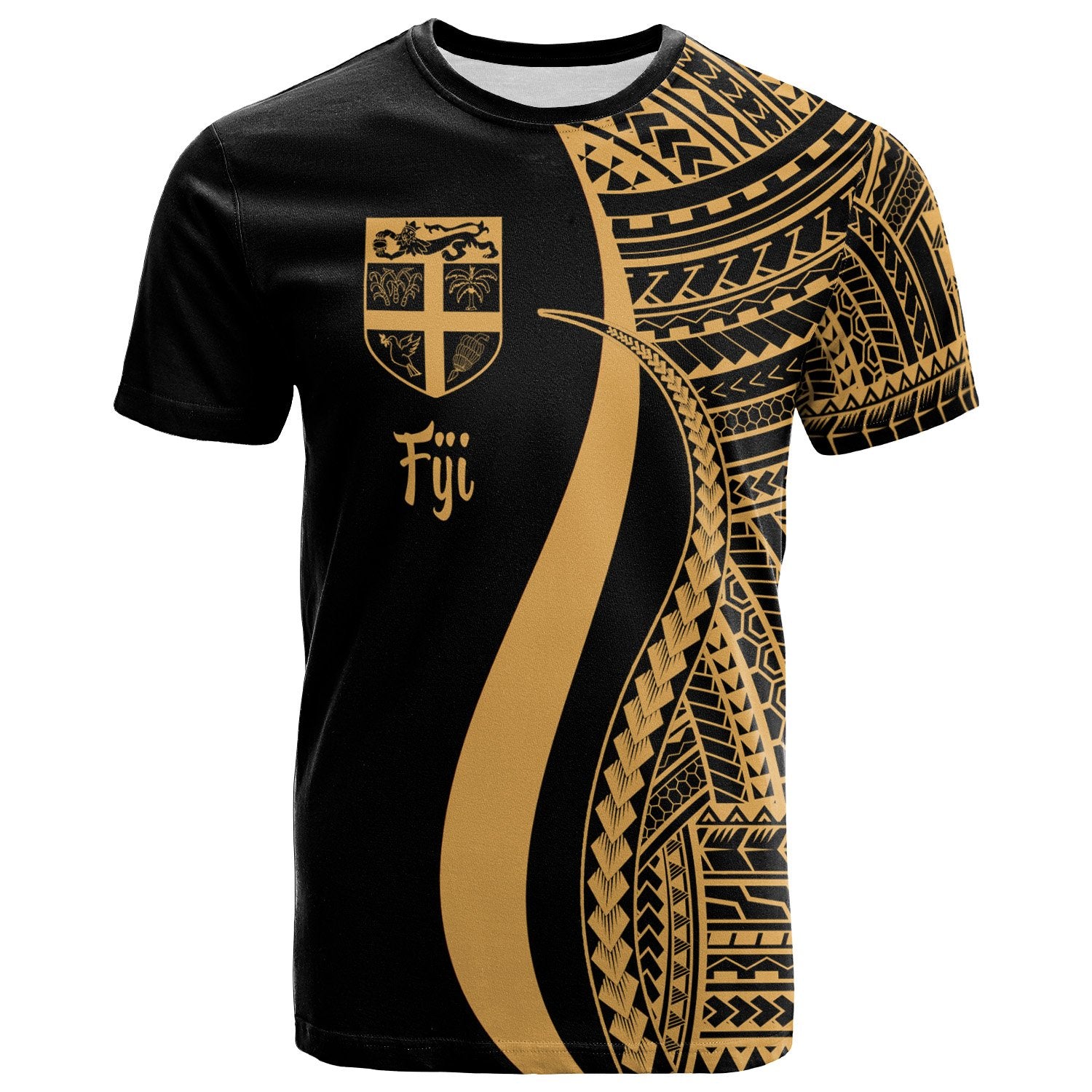 Fiji T Shirt Gold Polynesian Tentacle Tribal Pattern Unisex Gold - Polynesian Pride