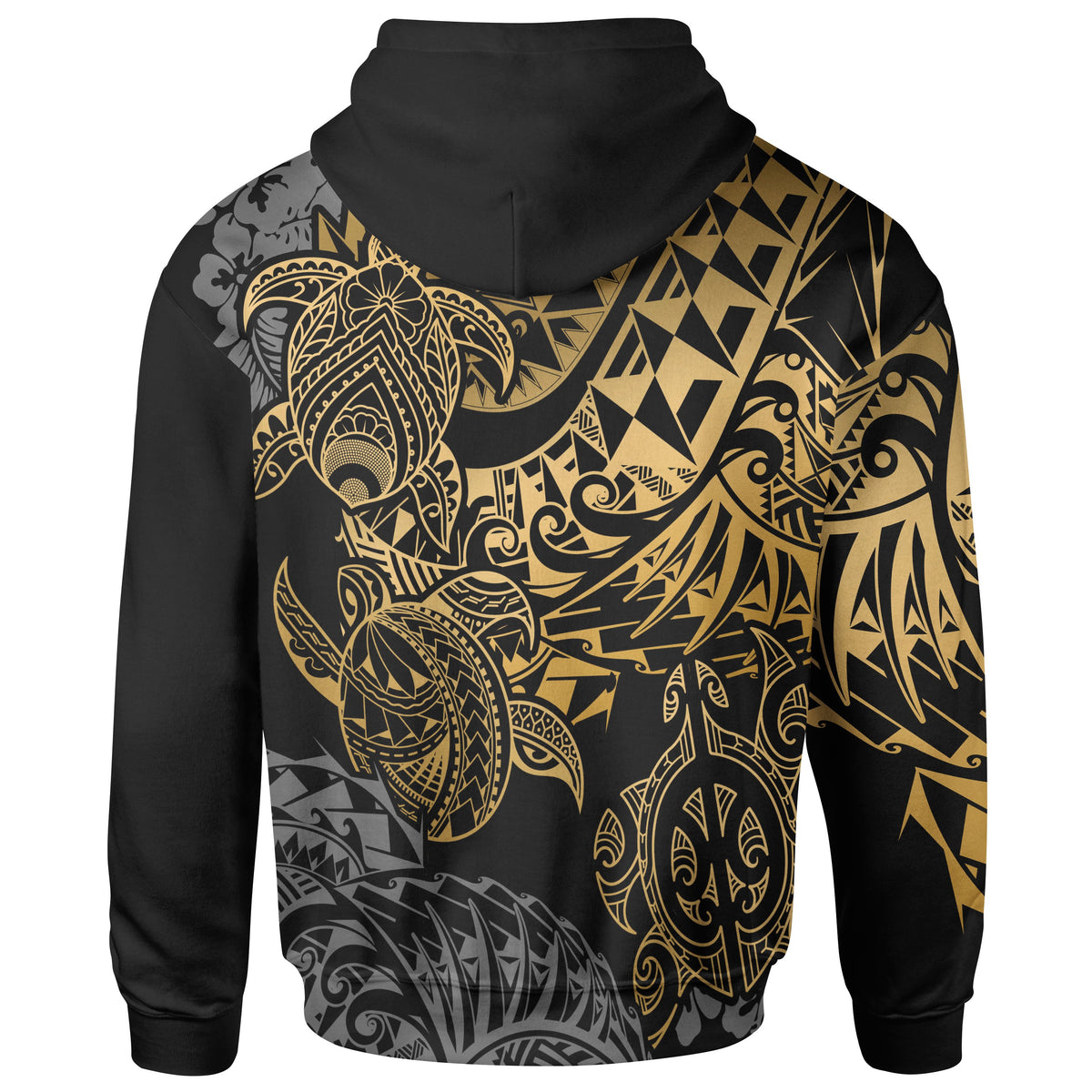 Tahiti Polynesian Hoodie Gold Turtle Hibiscus Flowing - Polynesian Pride