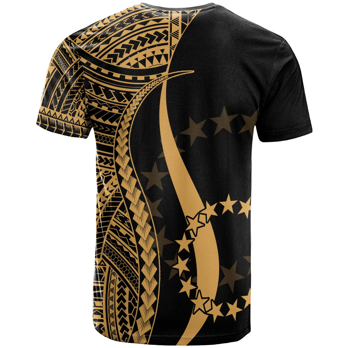 Cook Islands T Shirt Gold Polynesian Tentacle Tribal Pattern - Polynesian Pride