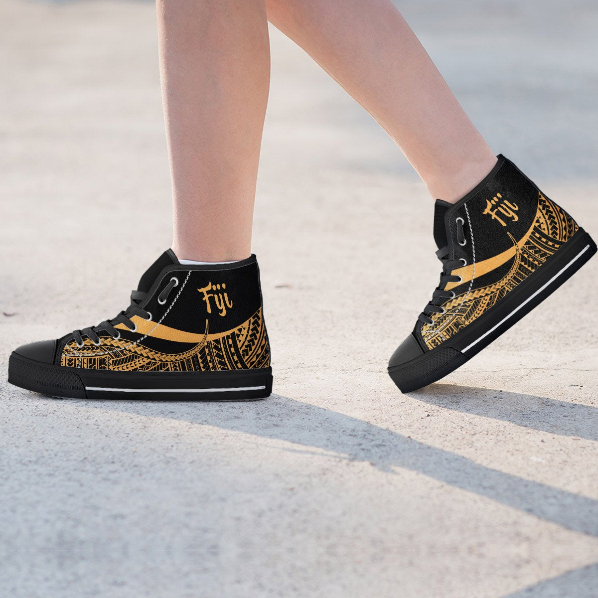 Fiji High Top Shoes Gold - Polynesian Tentacle Tribal Pattern Crest - Polynesian Pride