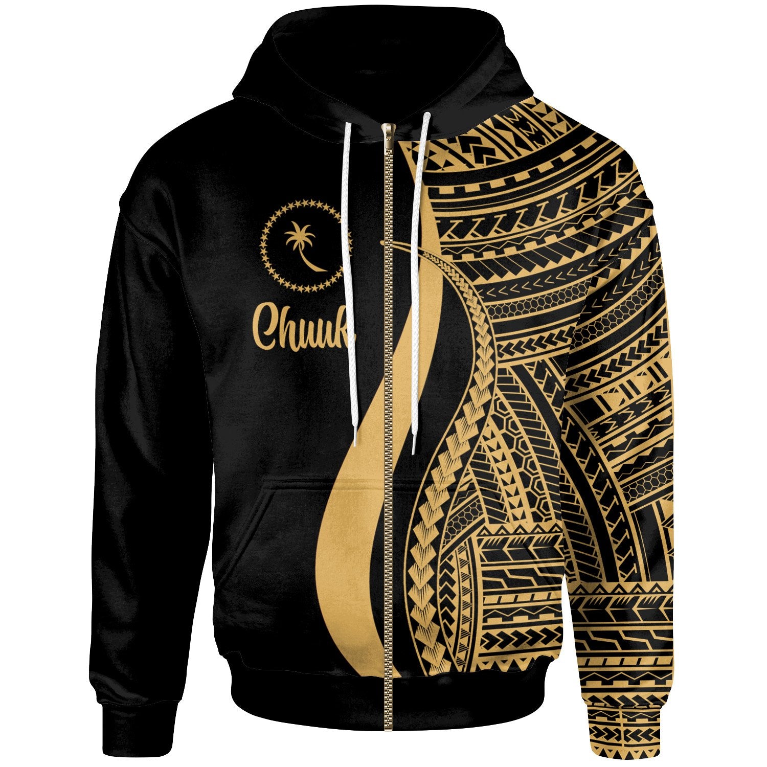 Chuuk Zip up Hoodie Gold Tentacle Tribal Pattern Unisex Gold - Polynesian Pride