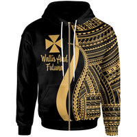 Wallis and Futuna Zip up Hoodie Gold Tentacle Tribal Pattern Unisex Gold - Polynesian Pride