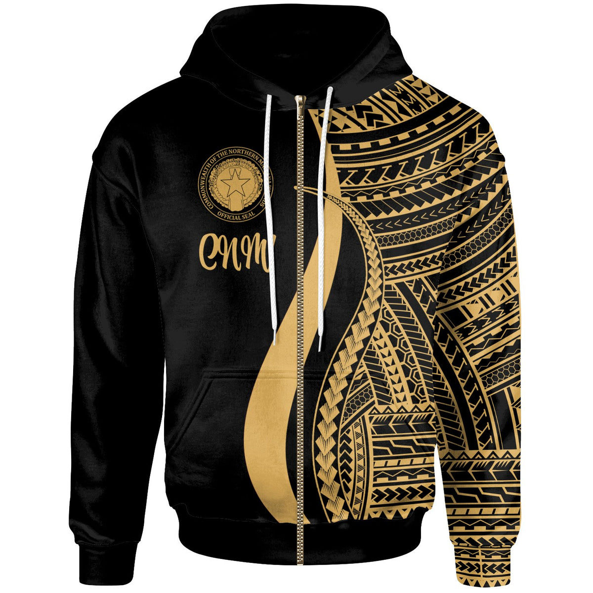 Northern Mariana Islands Zip up Hoodie Gold Tentacle Tribal Pattern Unisex Gold - Polynesian Pride