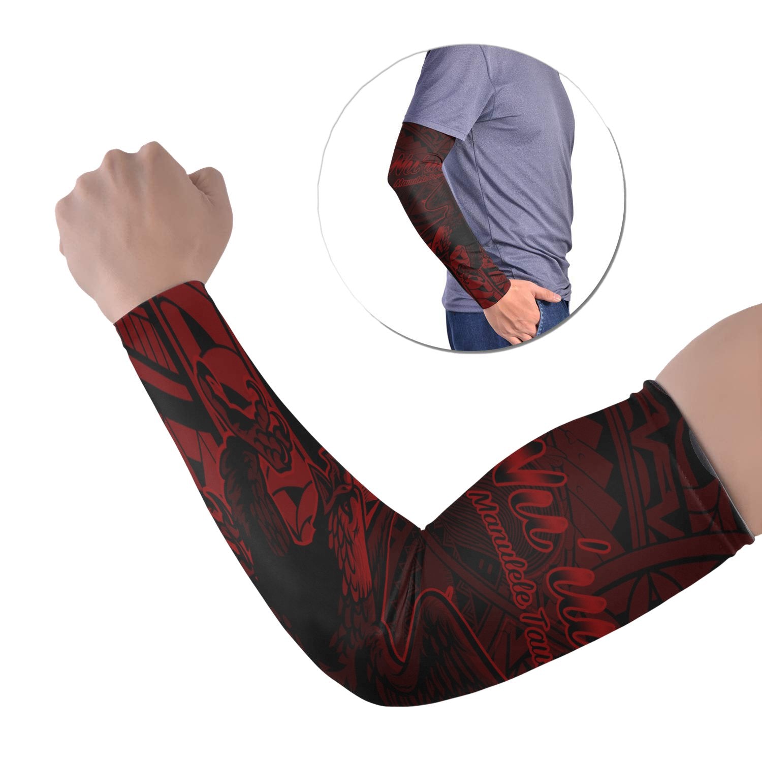 American Samoa Arm Sleeve - Nu'uuli Polynesian Red Patterns (Set of 2) Set of 2 Black - Polynesian Pride