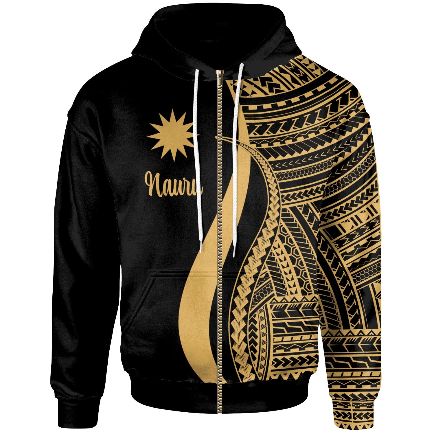 Nauru Zip up Hoodie Gold Tentacle Tribal Pattern Unisex Gold - Polynesian Pride