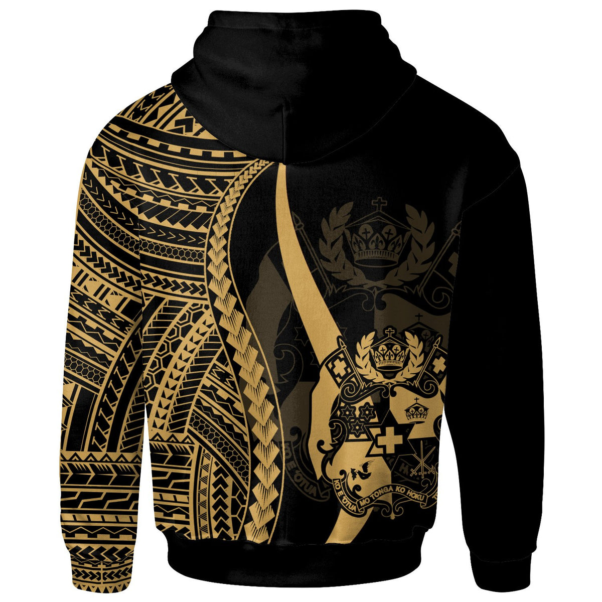 Tonga Custom Zip up Hoodie Gold Tentacle Tribal Pattern - Polynesian Pride