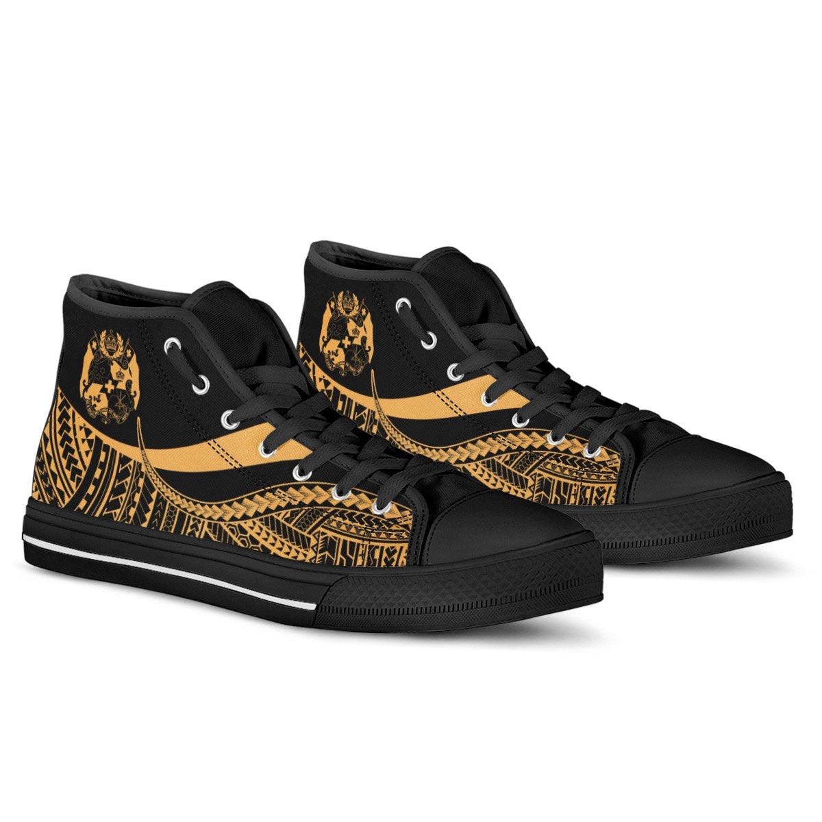 Tonga High Top Shoes Gold - Polynesian Tentacle Tribal Pattern - Polynesian Pride
