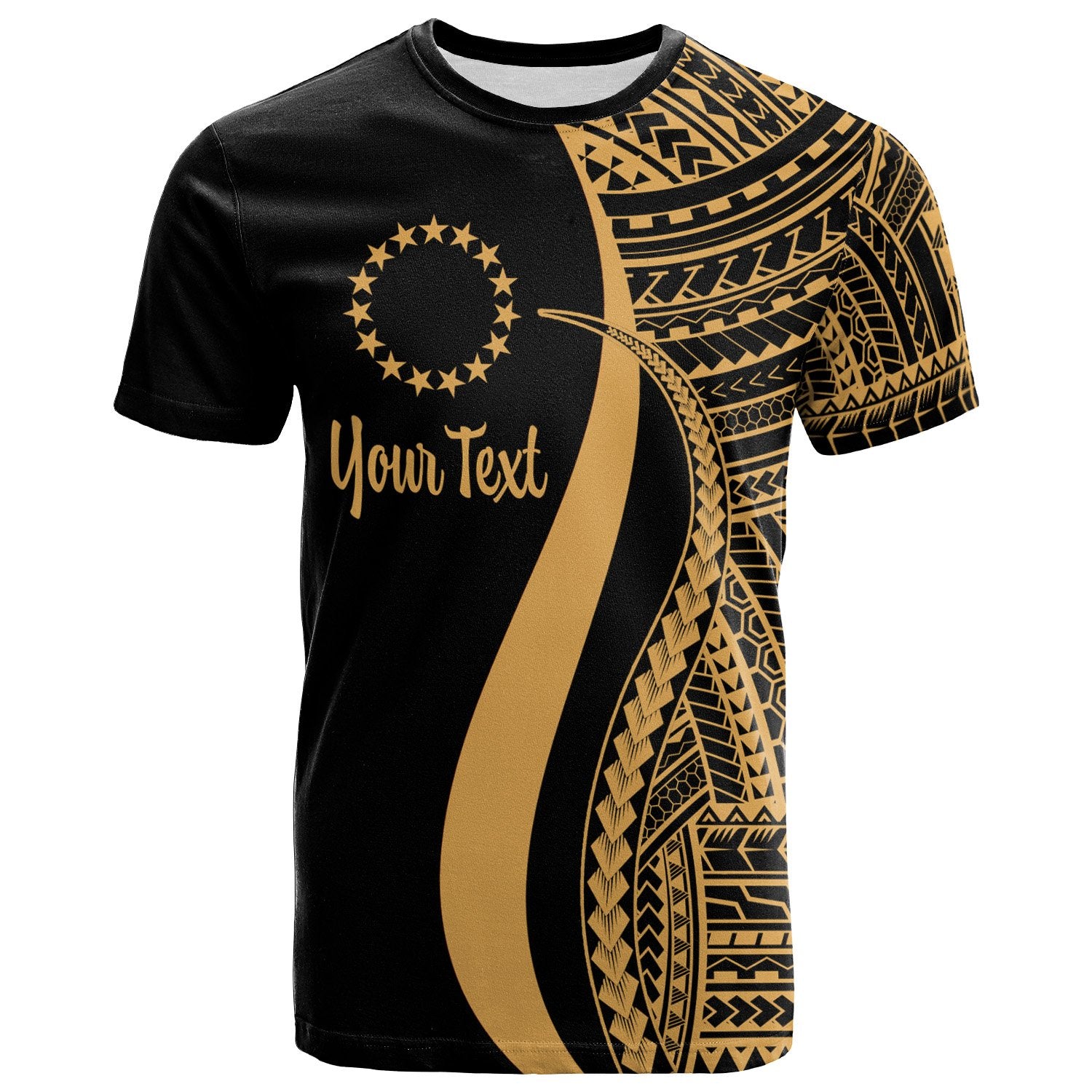 Cook Islands Custom T Shirt Gold Polynesian Tentacle Tribal Pattern Unisex Gold - Polynesian Pride