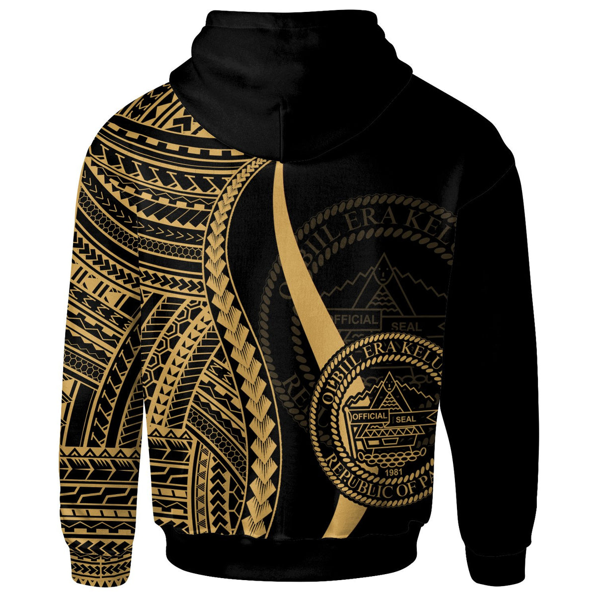 Palau Hoodie Gold Tentacle Tribal Pattern - Polynesian Pride