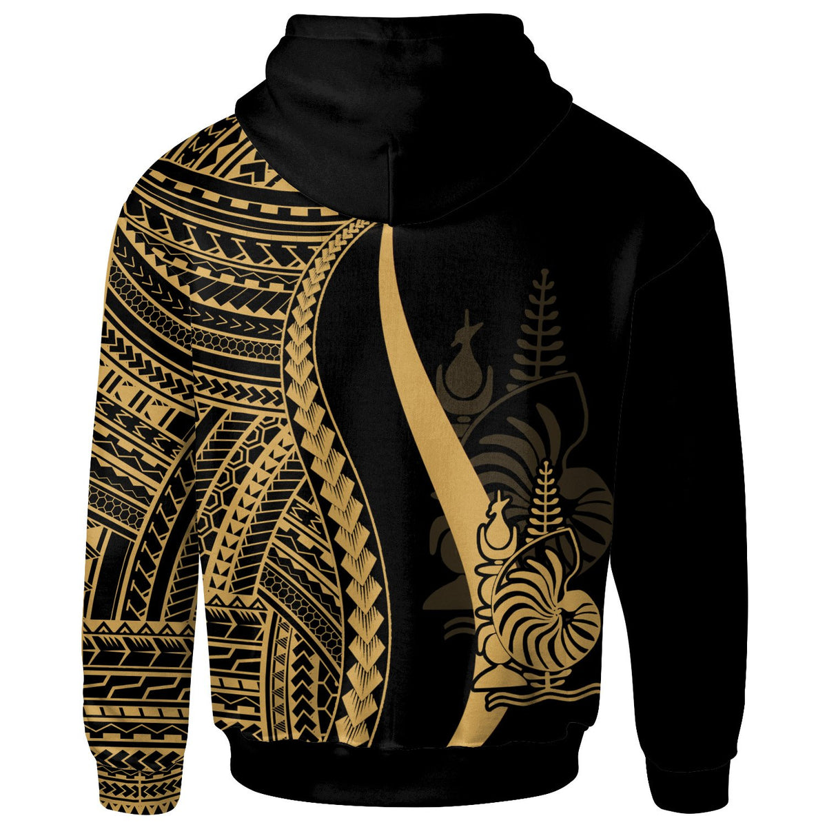 New Caledonia Custom Zip up Hoodie Gold Tentacle Tribal Pattern - Polynesian Pride