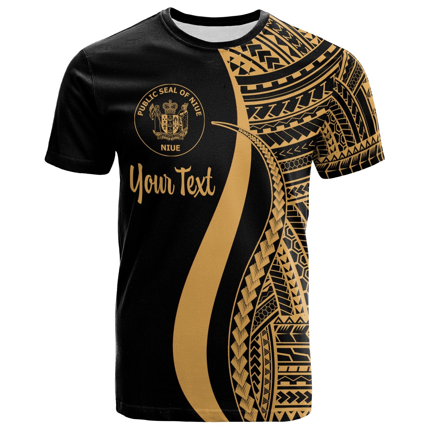 Niue Custom T Shirt Gold Micronesian Tentacle Tribal Pattern Unisex Gold - Polynesian Pride