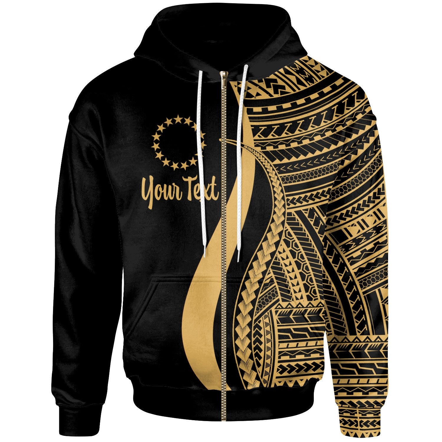 Cook Islands Custom Zip up Hoodie Gold Tentacle Tribal Pattern Unisex Gold - Polynesian Pride