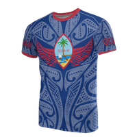 Guam T Shirt Guam Flag Coat of Arms Wings Style Unisex Blue - Polynesian Pride