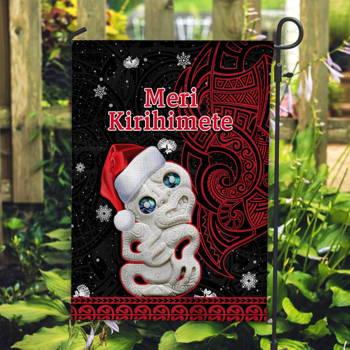 New Zealand Christmas Flag Hei Tiki Red Pohutukawa Meri Kirihimete LT14 - Polynesian Pride