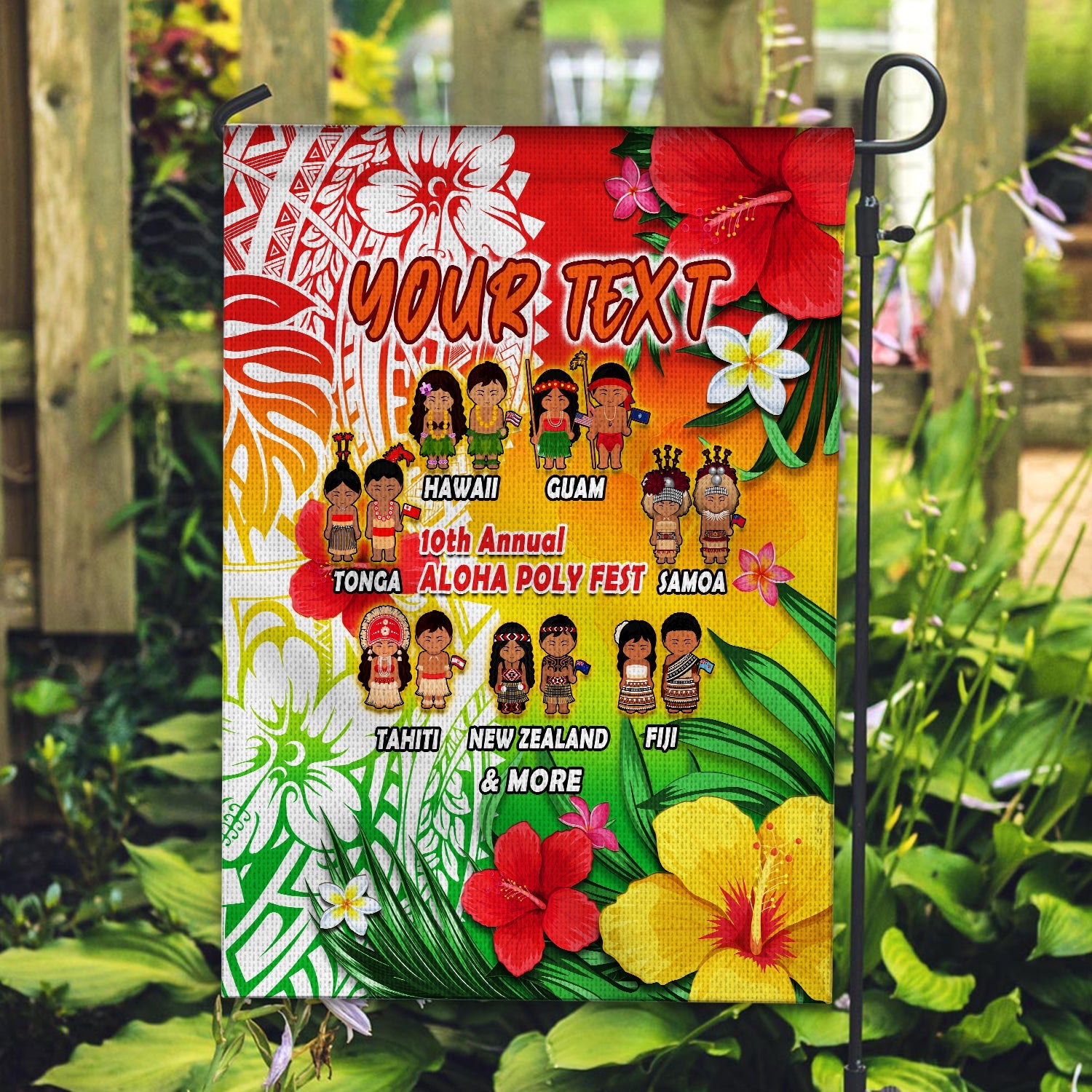 (Custom Personalised) Aloha Poly Fest Flag Polynesian Pattern With Tropical Flowers LT14 - Polynesian Pride