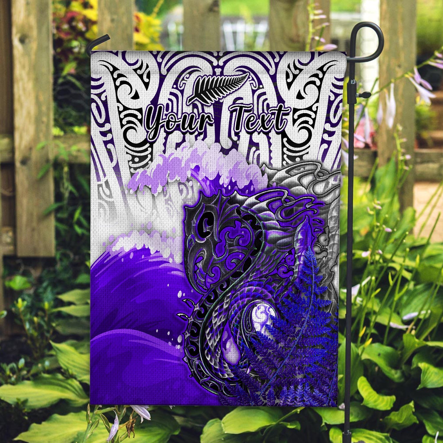 (Custom Personalised) Manaia Maori Flag Fern Aotearoa Purple Waves LT13 - Polynesian Pride