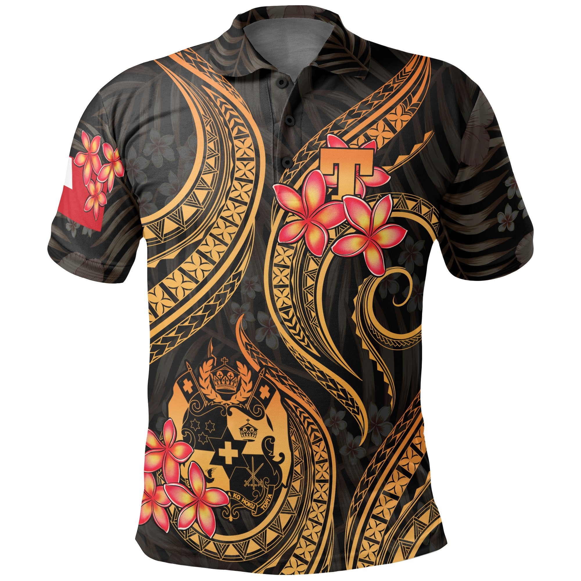 Tonga Polynesian Polo Shirt Gold Plumeria Unisex GOLD - Polynesian Pride