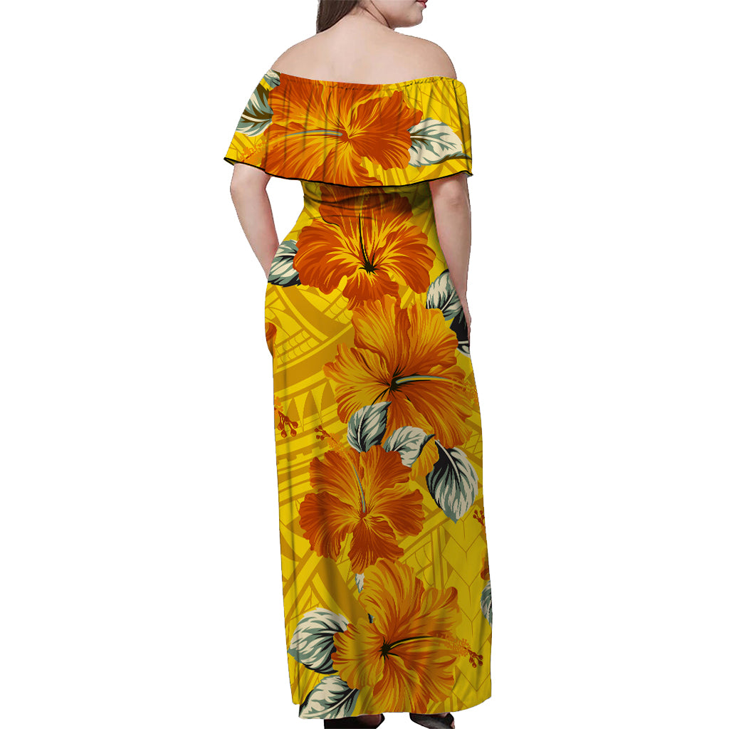 Samoa Off Shoulder Long Dress Hibiscus Unique Style - Yellow LT7 - Polynesian Pride