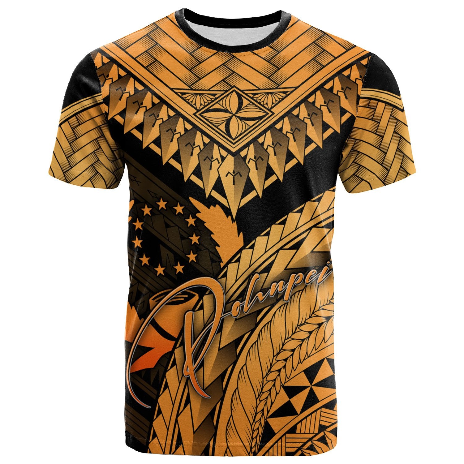 Pohnpei T Shirt Gold Polynesian Necklace and Lauhala Unisex Art - Polynesian Pride