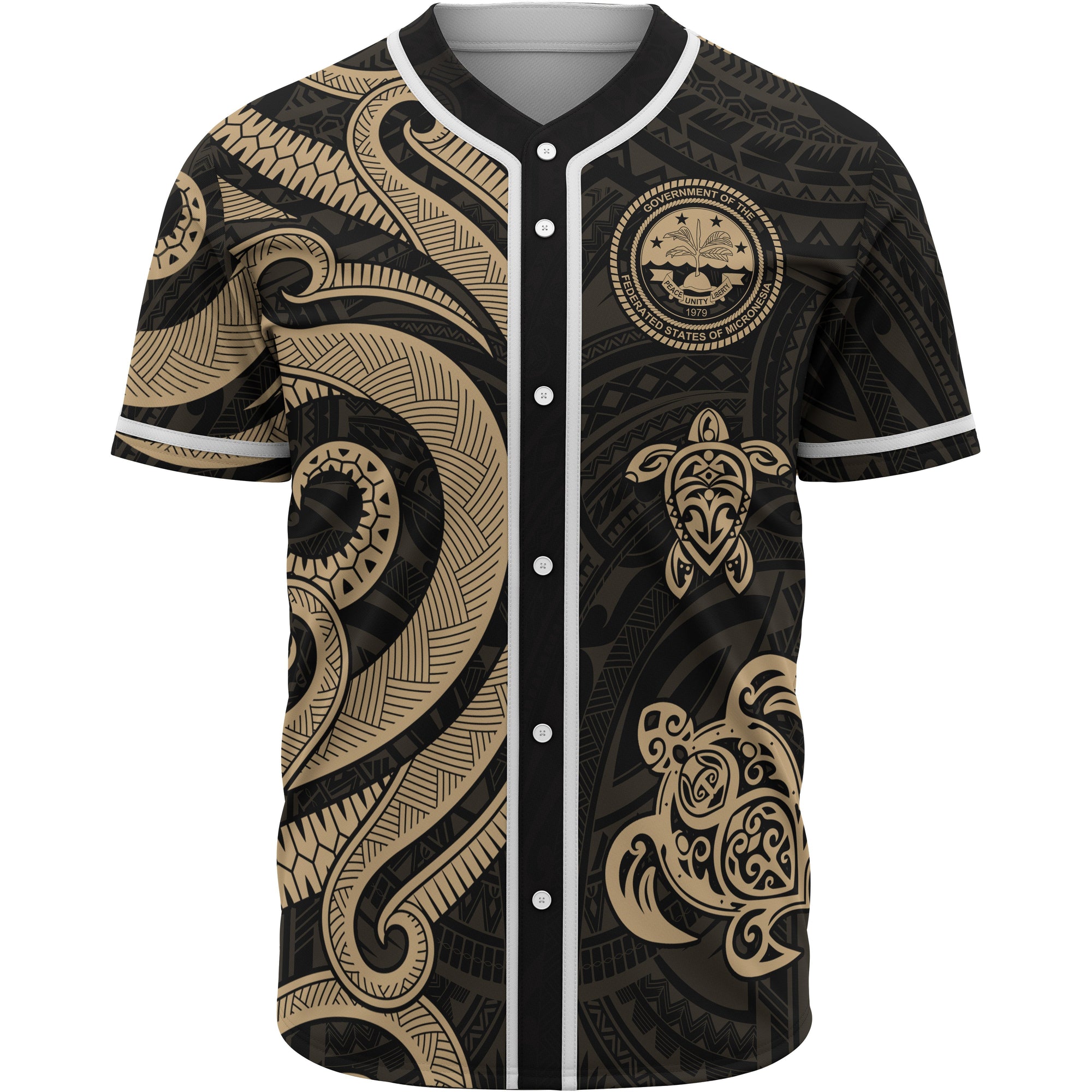 Federated States of Micronesia Baseball Shirt - Gold Tentacle Turtle Unisex Gold - Polynesian Pride