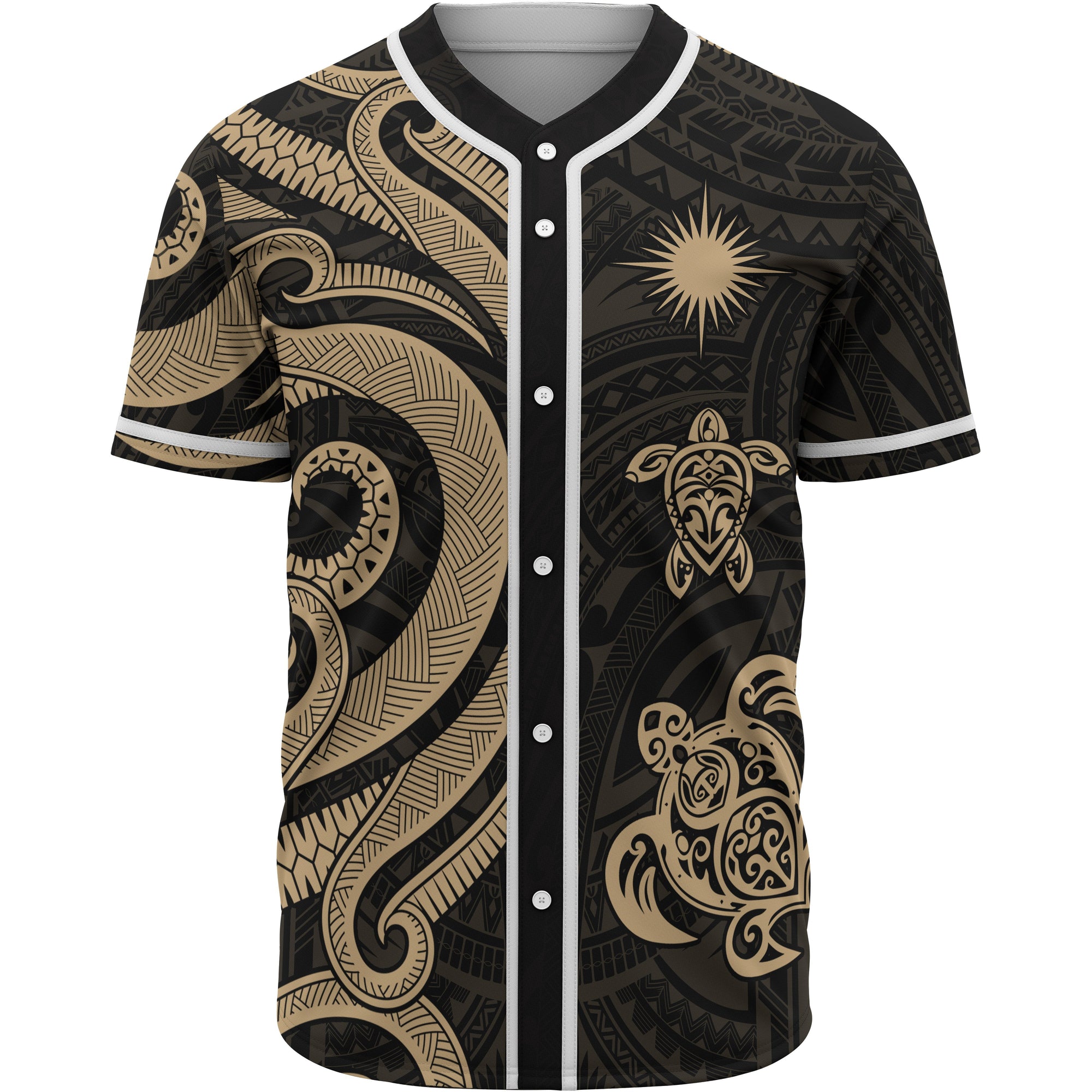 Marshall Islands Baseball Shirt - Gold Tentacle Turtle Unisex Gold - Polynesian Pride