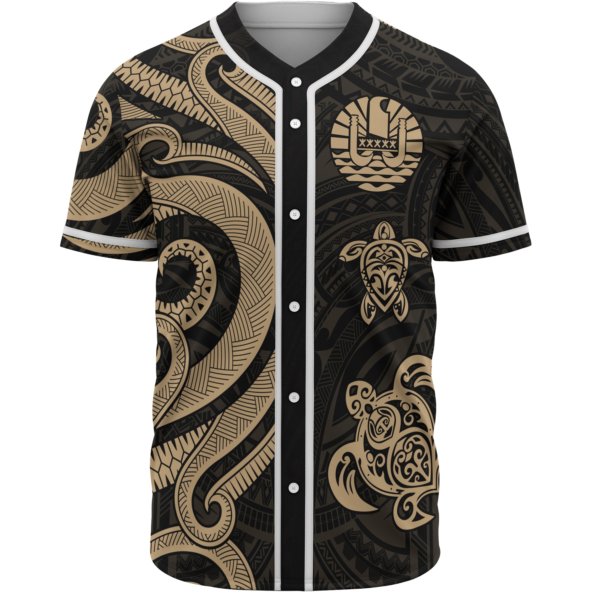 Tahiti Baseball Shirt - Gold Tentacle Turtle Unisex Gold - Polynesian Pride