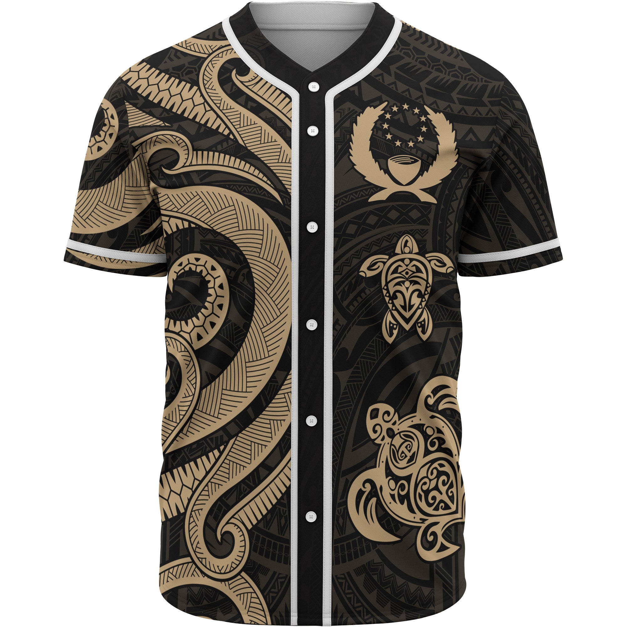 Pohnpei Baseball Shirt - Gold Tentacle Turtle Unisex Gold - Polynesian Pride