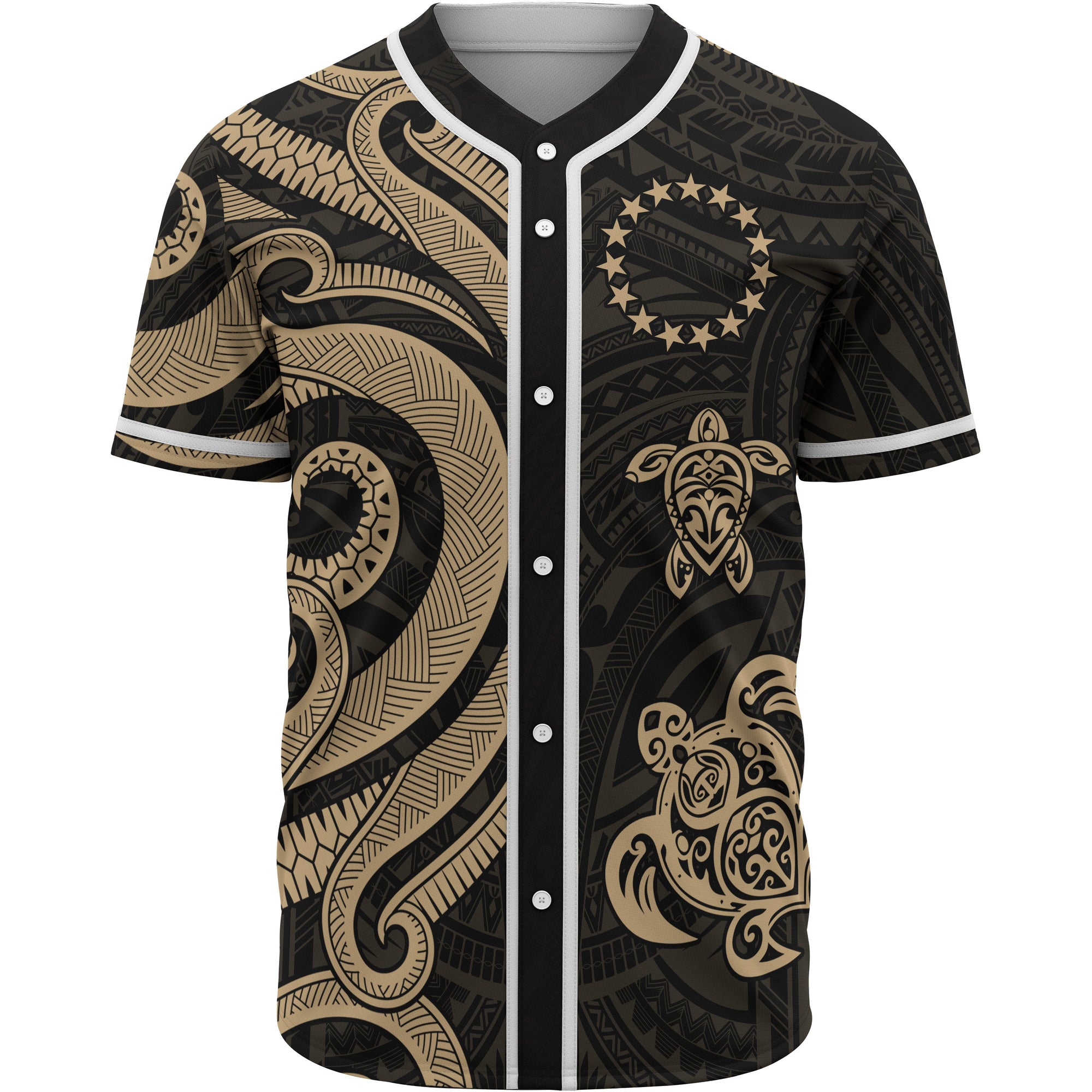 Cook Islands Baseball Shirt - Gold Tentacle Turtle Unisex Gold - Polynesian Pride