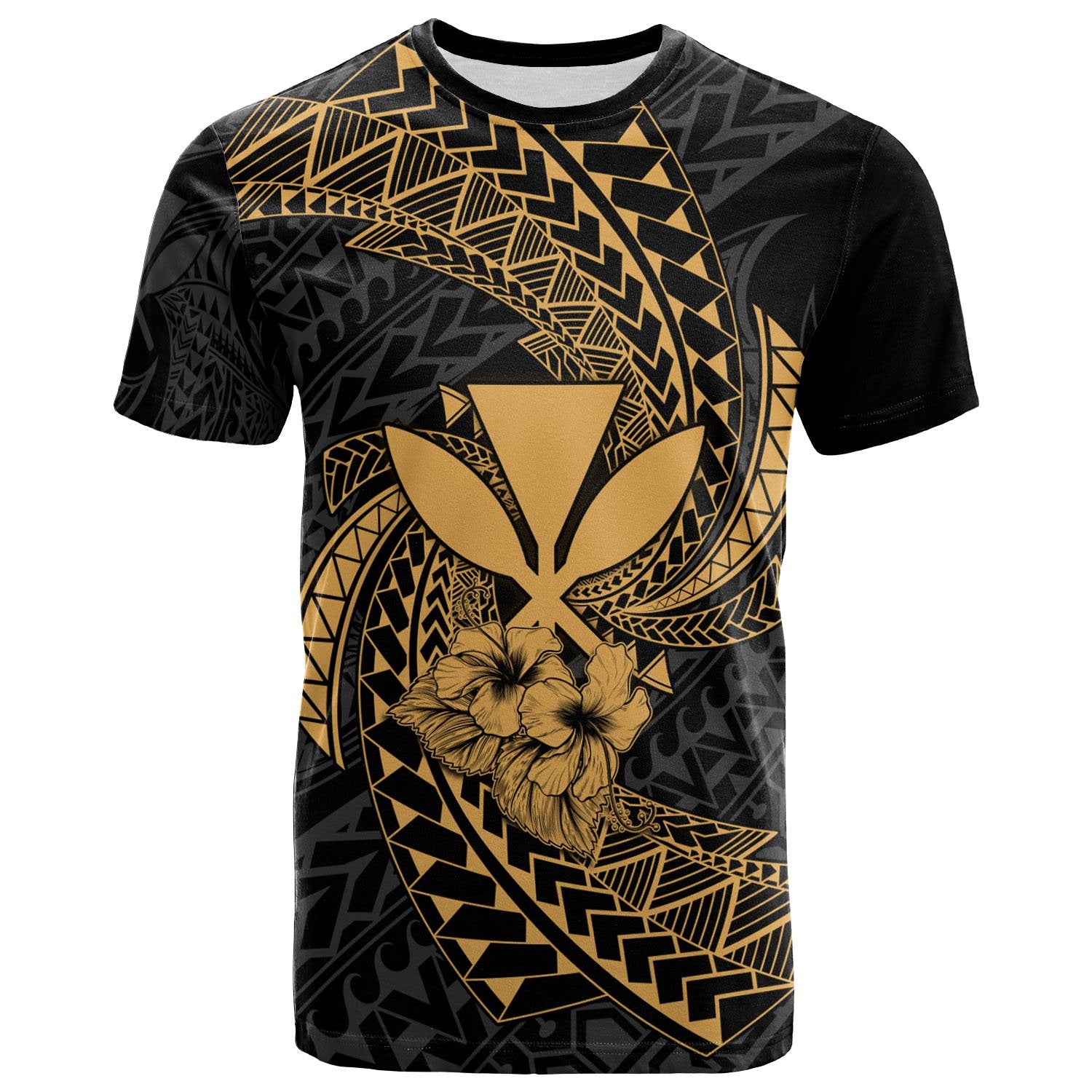 Polynesian Hawaii T Shirt Gold Spiral Pattern Hibiscus Unisex GOLD - Polynesian Pride