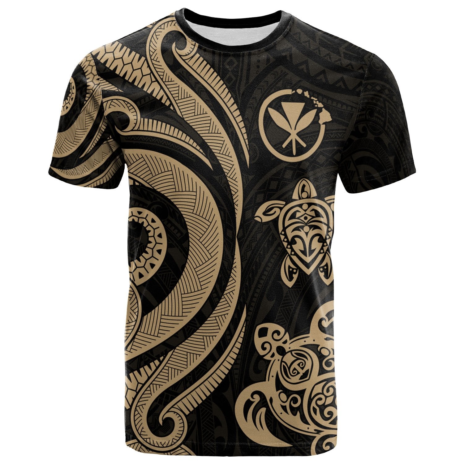 Polynesian Hawaii T Shirt Gold Kanaka Maoli Tentacle Turtle Unisex GOLD - Polynesian Pride