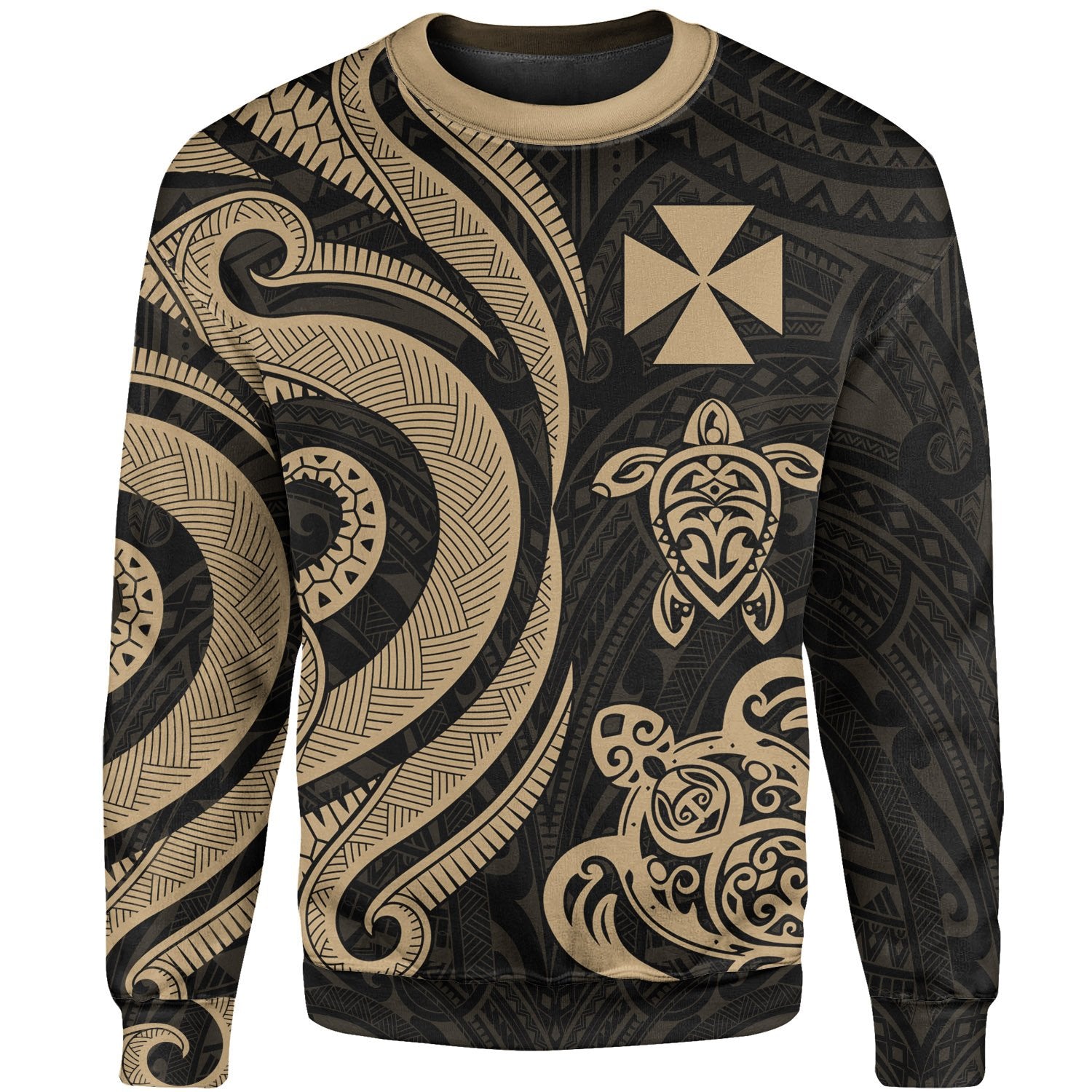 Wallis and Futuna Sweater - Gold Tentacle Turtle Unisex Gold - Polynesian Pride